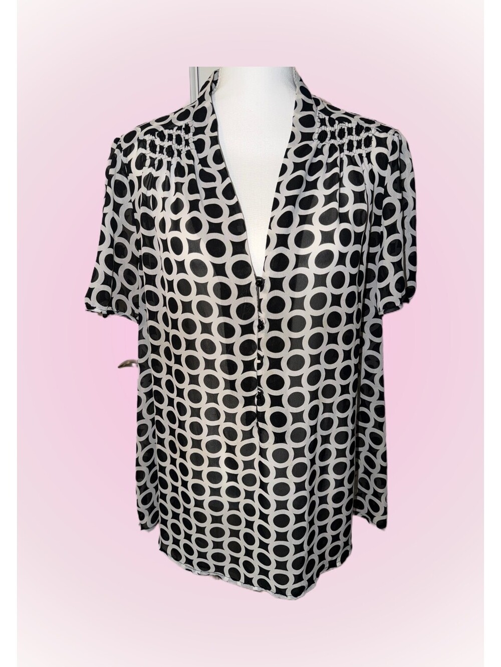Womens Lane Bryan 18/20 XXL Black & White Sheer Lightweight Short Sleeve Top